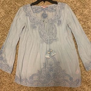 Calypso St Barth embroidered light blue top